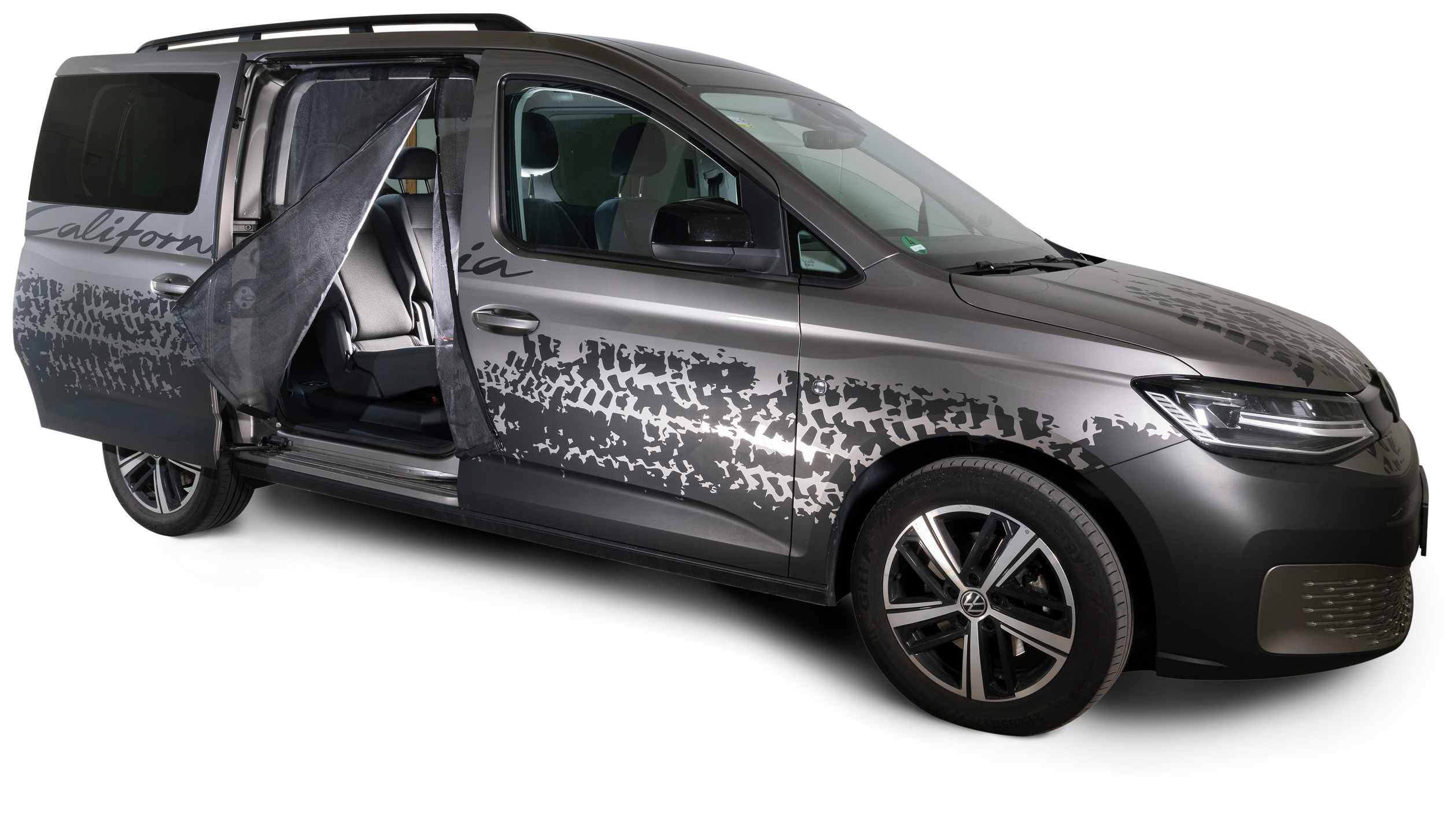 Schiebetürenmoskitonetz Magnetreißverschluss, VW Caddy V Maxi / Ford Connect (lang), Maschenweite Standard, Beifahrerseite (rechts)