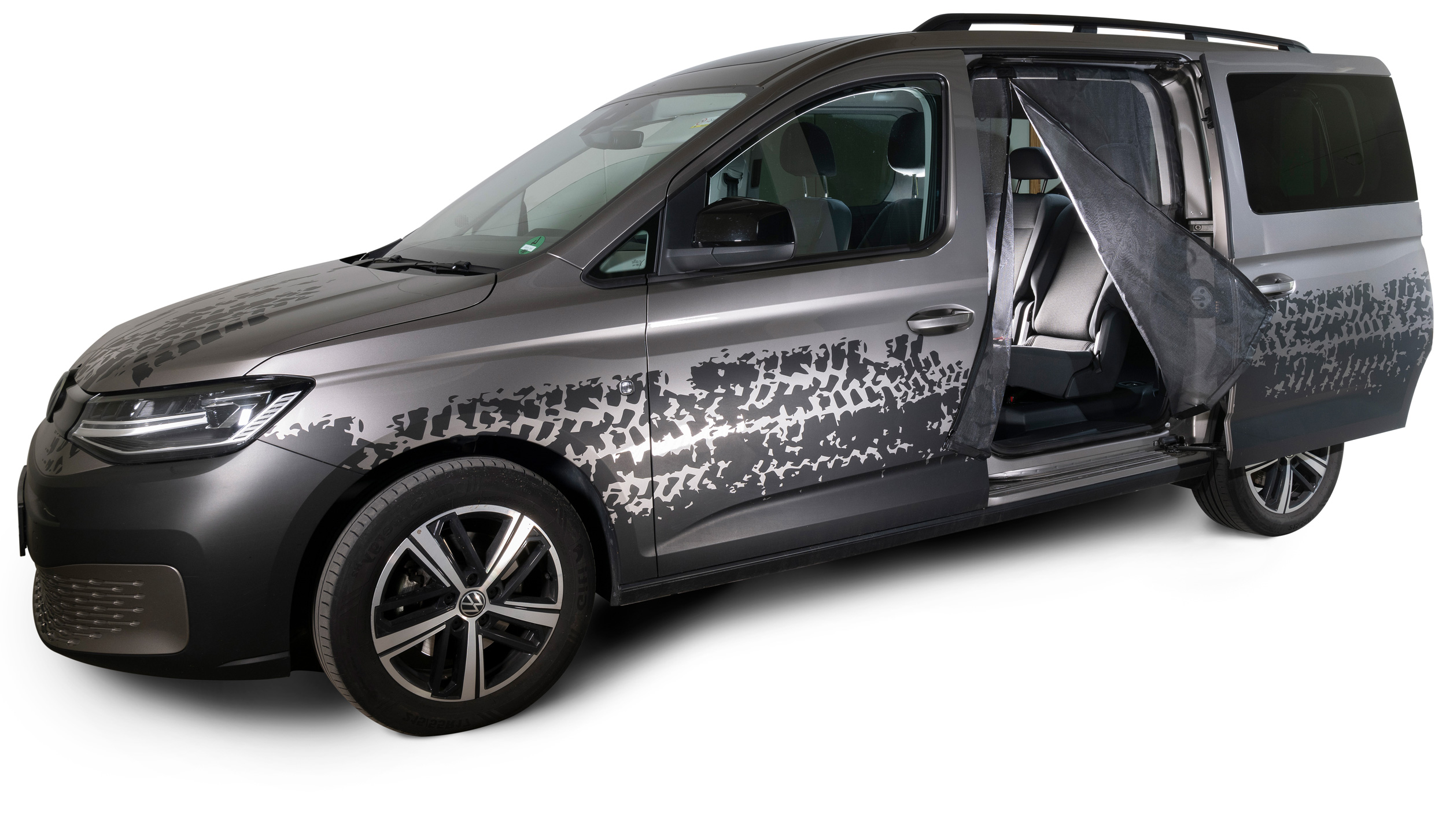 Schiebetürenmoskitonetz Magnetreißverschluss, VW Caddy V Maxi / Ford Connect (lang), Maschenweite Standard, Fahrerseite (links)